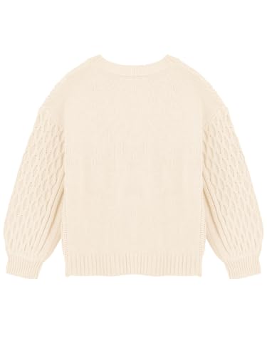 Girls Cable Knit Sweaters Crewneck Lantern Long Sleeve Drop Shoulder Warm Jumpers for Kids Size 5-14Y3