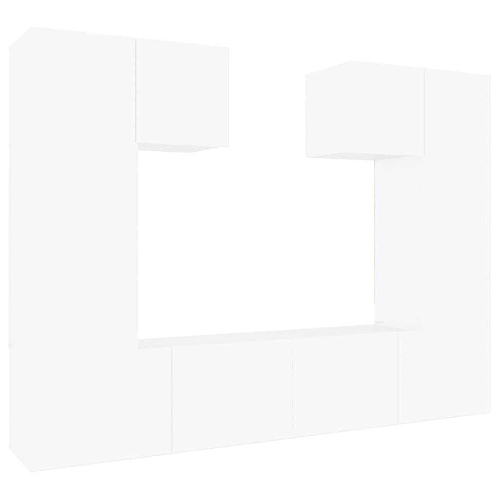 6-TLG. TV-Schrank-Set, Weiß Holzwerkstoff, Hängend, Modernes Media-Center für Wohnzimmer, Schlafzimmer, Robustes Entertainment-Center, Vielseitiger TV-Ständer