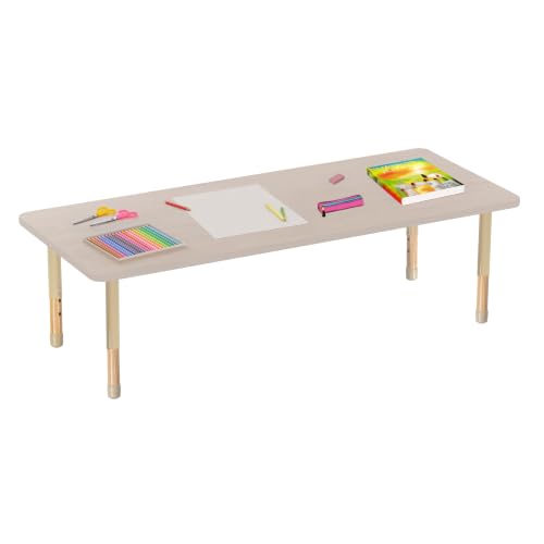 Image of Factory Direct Partners 30 inch x 72 inch Rectangle Kids Classroom Table with Adjustable Chunky Wood Legs