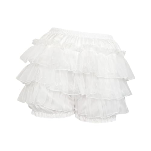 jojomis Damen-Hose, gestufte Rüschenhose, Mini-Hose, niedlich, Lolita-Rüschen-Shorts mit elastischem Bund, Weiss/opulenter Garten, Einheitsgröße