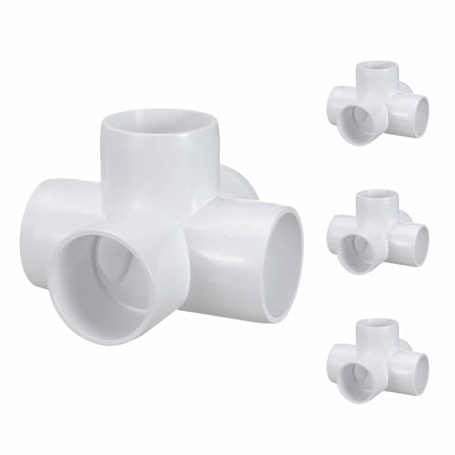 Kozelo 4 Pack 1/2" SCH40 PVC Elbow Pipe Fitting, 5-Way PVC Elbow Corner Side Outlet Cross Fitting, Furniture Grade Pipe Connectors for DIY Project, Pond Protection, Socket x Socket, White