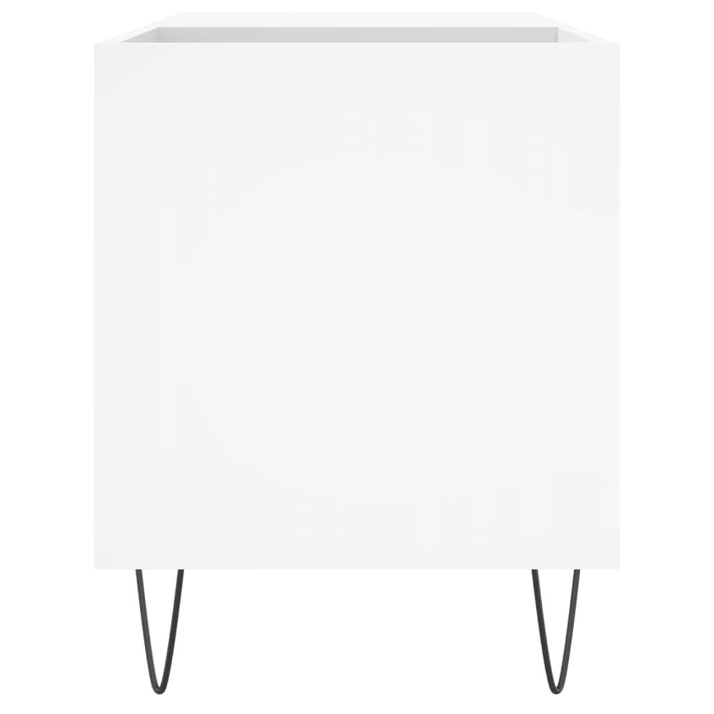 Weißer Plattenschrank 85x38x48 cm Holzwerkstoff mit Eisenbeinen für Vinyl, LP, Schallplatten, Stauraum, stabile Oberplatte, Kabelmanagement, ideal für Wohnzimmer, Heimkino, Musikliebhaber