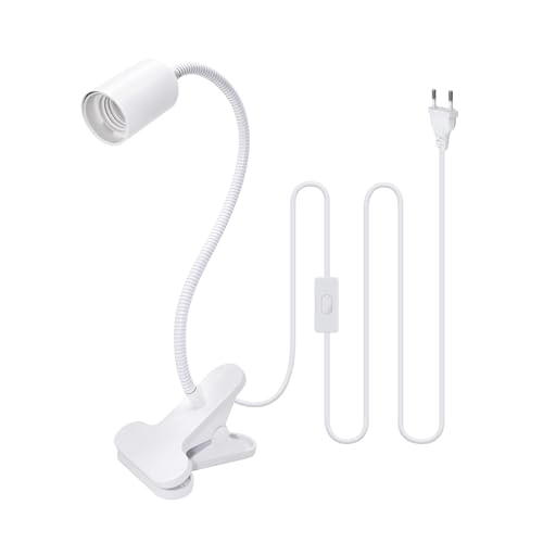 Portalampada E27 con Pinza 360°Lampada a Morsetto con Collo di Cigno Flessibile Lampada Clip per Lampada da Tavolo a LED 240CM Cavo Lampada da Lettura con Pinza per Trucco Lettura Pianta Cresce