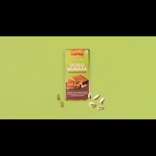 Loyka Dubai Pistachio Kunafa Chocolate Bar, 50% Milk Chocolate, Creamy Pistachio & Crunchy Kunafa, Middle Eastern Sweet, Perfect for Snacking, Gifting & Dessert Lovers - 89gm