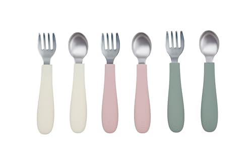 Image of WeeSprout Toddler Utensils, 3 Forks & 3 Spoons, 18/8 Stainless Steel & Food Grade Silicone, Thick Easy-Grip Handles, Perfect Length For New Self Feeders, Gentle On Gums & Teeth, Dishwasher Safe
