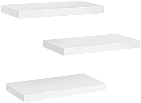AMADA HOMEFURNISHING Floating Shelves, Wall Shelves for Bathroom/Living Room/Bedroom/Kitchen Decor, White Shelves with Invisible Brackets Set of 3 - AMFS08