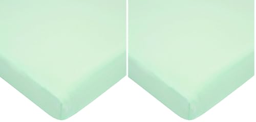 Image of TL Care 100% Natural Cotton Fitted Mini Crib Sheet 38 inch x 24 inch - Soft & Breathable Small Nesting Portable Crib Sheet, Fits Pack N Play Mattresses, Mint, for Boys & Girls (Pack of 2)