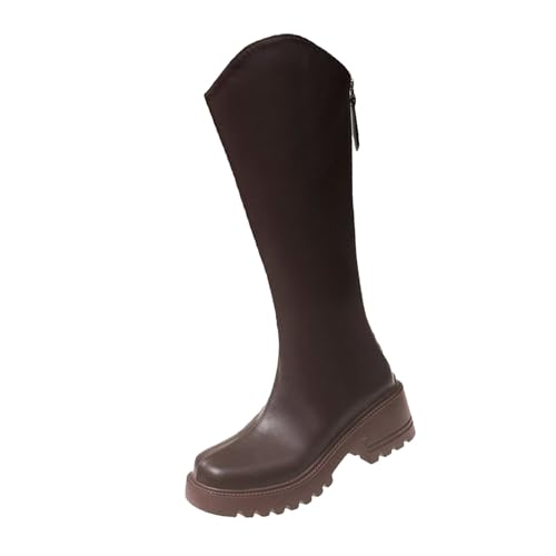 Botines largos para mujer, botas de vaquero, tacón de bloque, botas de entretiempo, botas cortas, botas de entretiempo, tacón de bloque, botas de media altura, café, 35 EU
