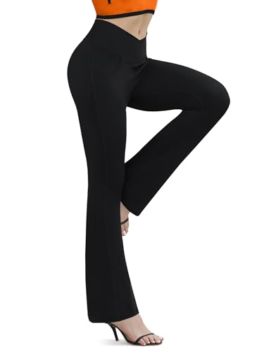 Image of Flare Leggings for Women with Pockets 2pack High Waisted Crossover Flare Leggings Bootcut Yoga Pants