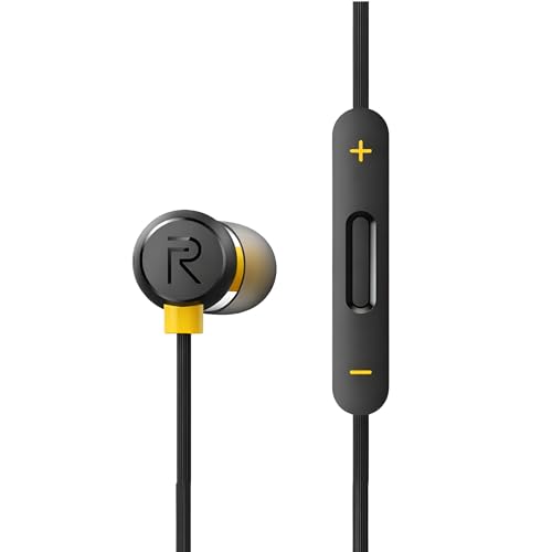 Image of Realme Buds 2 Wired Earphones with Mic, in-Ear Headphones, Black and Yellow, Volume Control
