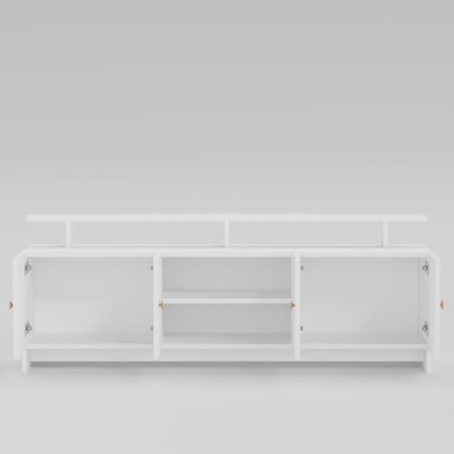 Image of Ansicraft Modern TV Unit for Living Room | Wooden TV Cabinet with Open Shelf & Storage | Entertainment Unit | Assembly-DIY | Color-White