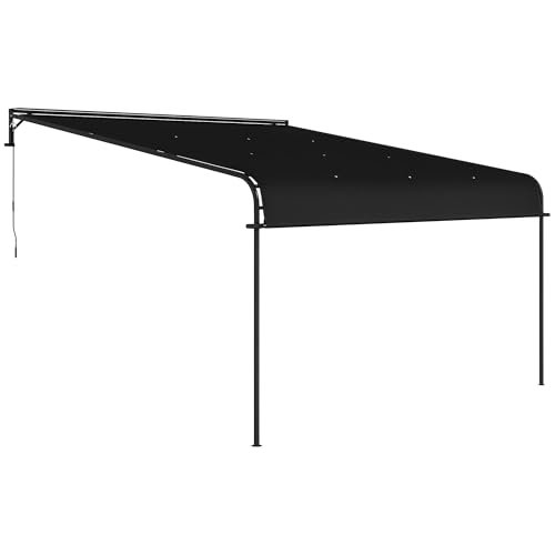 Outsunny Pergola, ca. 4 x 3 m Pavillon, wandmontierte Terrassenüberdachung, Wetterfest Gartenpavillon mit Verstellbarem Dach, für Balkon, Terrasse, Stahl, Dunkelgrau
