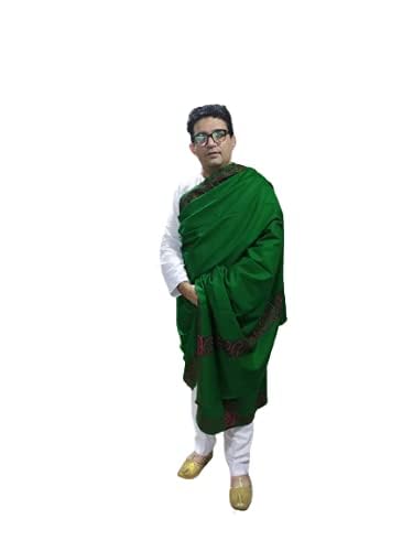 kashmir handloom and handicraft Traditional Green Wool Shawl with Decorative Border, Winter Wrap for Men and Women-picture-38