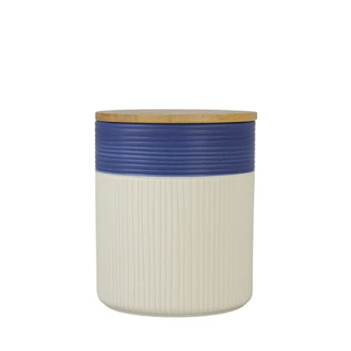 Image of 10 Strawberry Street Luca Ombre Embossed Ceramic Kitchen Canister Set, Set of 3, Matte Blue /White, Bamboo Lids