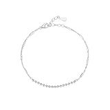 Pulseras de boda, pulseras de joyería para mujer con cuentas de oro blanco para mujer, 17+5CM, Oro blanco de 14 quilates, No es una piedra preciosa