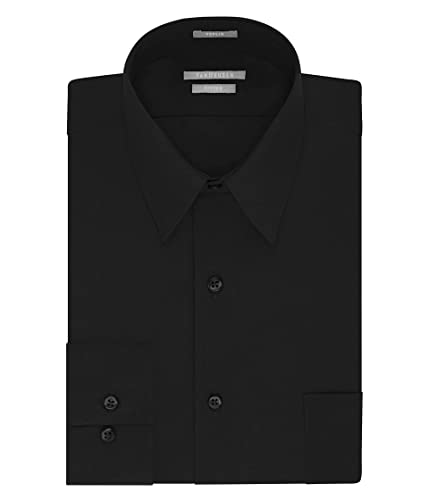 Van Heusen Men's Poplin Fitted Solid Point Collar Dress Shirt, Black, 16.5" Neck 34"-35" Sleeve #TOP13
