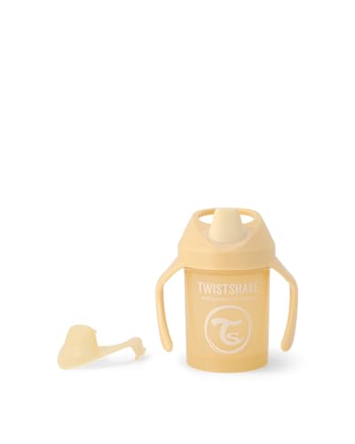 TWISTSHAKE Mini Vaso con Boquilla a Prueba de Fugas 230 ml, Biberón de Entrenamiento sin Derrames con Mezclador de Frutas y Sello de Silicona para Niños Pequeños y Bebés,Beige Caramelo