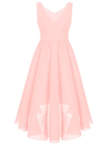 Youth Girls Pleated V Neck Wedding Party Dress Flower Girls High Low Proms Pageant Ball Gown2