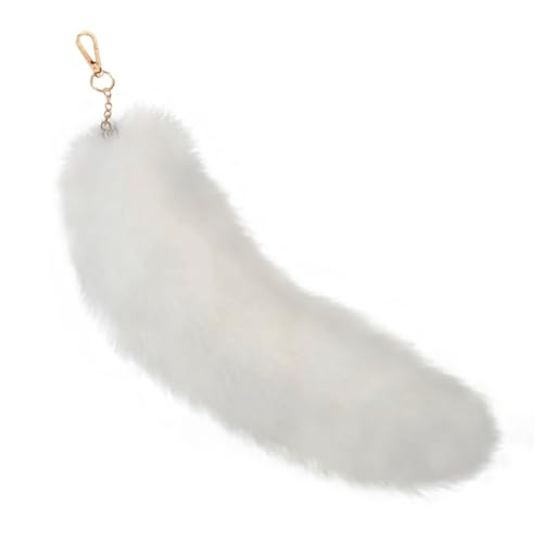 Image of 15.75 Inch Long Fluffy Faux Fur Tail Keychain, Fake Animal Tails for Handbags Backpacks Charm Tassel Ornaments (White)