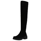  VAN HILL Damen Leicht Gefütterte Overknees Stiefel Blockabsatz Schuhe Profilsohle Langschaftstiefel Plateau Vorne Freizeit Boots 208739 Schwarz 38