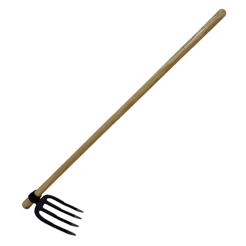 Paiaojia Heavy Duty Forged Eye Hoe Fork with 55-Inch Wood Handle, Forged High-Carbon Steel Tines (Rust/Bend-Resistant) for Deep Soil Turning, Heavy Digging, Gardening, Farming & Landscaping