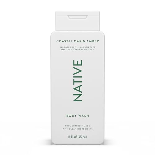 Image of Native Body Wash Contains Naturally Derived Ingredients | For Women & Men, Sulfate, Paraben, & Dye Free Leaving Skin Soft and Hydrating | Coastal Oak & Amber 18 oz