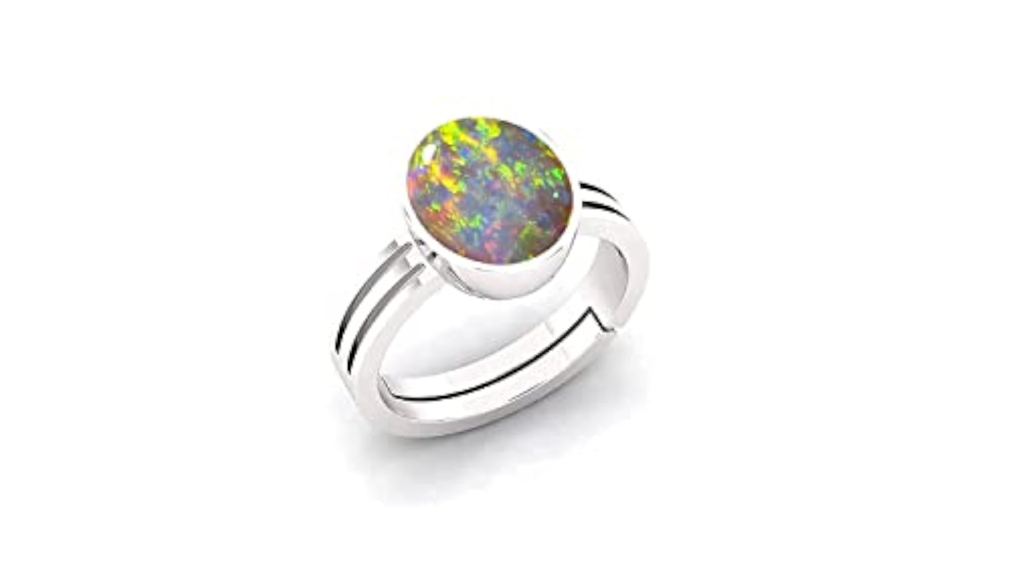 Women's 7.00 Ratti Natural Certified White Opal Silver Adjustable Ring