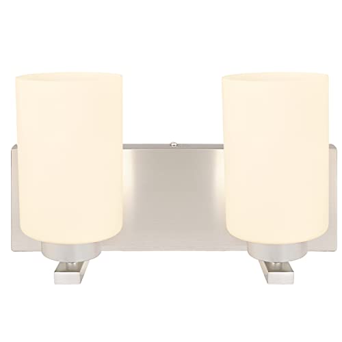 Image of Aspen Creative 62219, Two-Light Metal Bathroom Vanity Wall Light Fixture, 14 inch Wide, Transitional Design in Satin Nickel