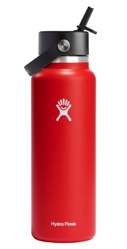 Hydro Flask Stainless Steel Wide Mouth Water Bottle with Flex Straw Lid and Double-Wall Vacuum Insulation 2 21D3yIgKfYL