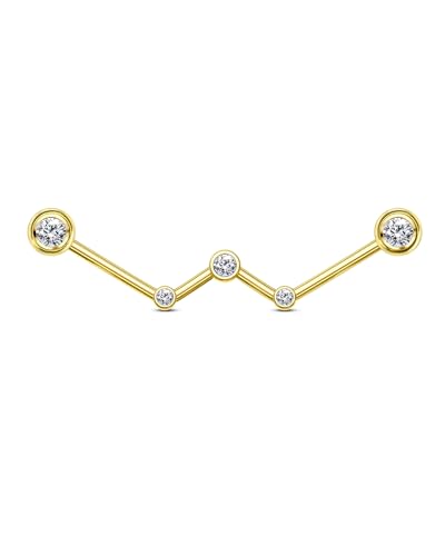 COCHARM 14g Stainless Steel Industrial Barbell Gold 38mm Long Earrings - Cute 1&1/2 Inch Constellation Piercing Jewelry Bar for Women Men