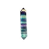 Farbe: Regenbogen. LULIJP Natürlicher Kristall-Regenbogen-Fluorit-original-Stein-Streifen-Fluorit-Hexagonal Arris doppelte Spitze Säule (Color : Rainbow, Size : 6 7cm)