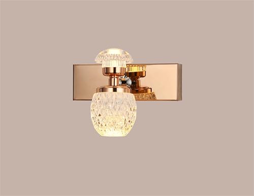 Image of swanart Rose Gold Crystal Wall Sconce - Modern LED Wall Light with Diamond Cut Glass Shade, Dimmable, Energy Efficient, Ideal for Living Room, Bedroom, and Hallway Decor