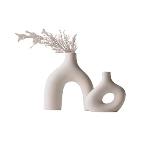 Kimisty Donut Ceramic Vases Set of 2, Abstract Pampas Vases, Irregular Shape Minimal Vase, Boho Nordic Vase, Decor Vase, Vase Modern Art Cover