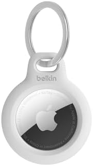 Belkin Apple AirTag Secure Holder with Key Ring - Durable Scratch Resistant Case with Open Face & Raised Edges - Protective AirTag Keychain Accessory for Keys, Pets, Luggage, Backpacks & More - White