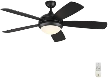 Generation Lighting | 5DISM52MBKD | Discus 52-Inch Indoor 5-Blade Smart Ceiling Fan In Midnight Matte Black Finish With Energy-Efficient Reversible Dc Motor, Remote Control, Integrated Led Light Kit