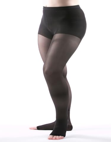 Image of Allegro Women's Sheer Compression Pantyhose 15-20mmHg Open Toe Support Hose | Light control top with soft double-plush waistband, reciprocated heel and ventilated crotch for comfortable everyday wear