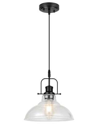 WILON Seeded Glass Pendant Lights Kitchen Island Lighting, Black Modern Farmhouse Pendant Light Fixture with E26 Base, Vintage Hanging Ceiling Lamp for Kitchen Sink Hallway Dining Room Entry Hall
