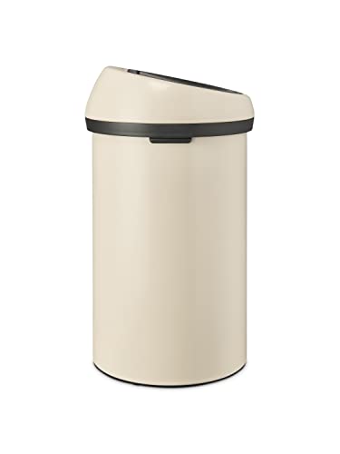 Image of Brabantia 16 Gallon Large Kitchen Touch Top Trash Can (Soft Beige) Removable Lid, Soft-Touch Open Garbage Can