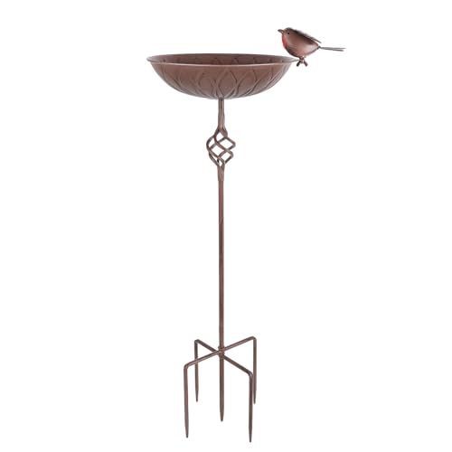 Metal Bird Bath for Outside,Hand-Painted Outdoor Birds Baths Water Bowl with Stake for Garden Patio Yard Lawn Decor, 27.6' H Bird Feeder with 5 Prongs Base,Vintage Freestanding Birdbaths & Birdfeeder