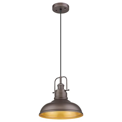 Image of zeyu Farmhouse Pendant Light, 1-Light Industrial Hanging Light Fixture 11-inch, Oil Rubbed Bronze Finish, 016-1 ORB
