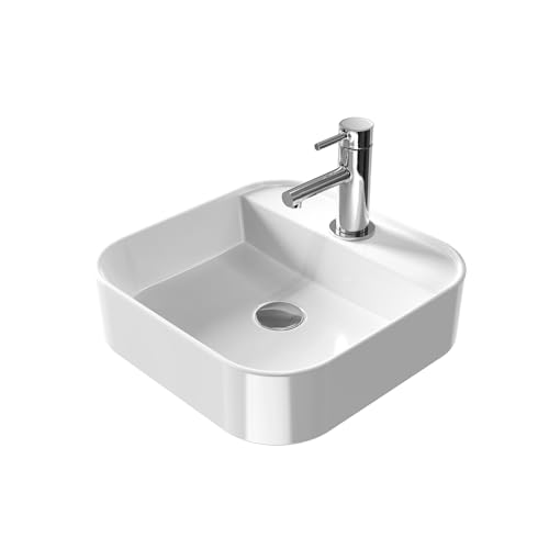 EMKE Rechteckiges Waschbecken für Bad und Gästetoilette, 40 x 40 x 11 cm, Waschbecken aus Keramik, Weiß
