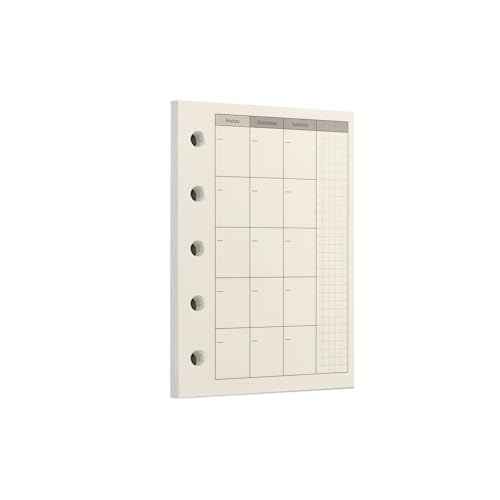 Image of Zelten Loose Leaf Punched Paper Refills Paper for 6 Hole Binder Personal Organizer Diary Notebook Refillable Planner (Monthly Planner,A8 /5 Hole)