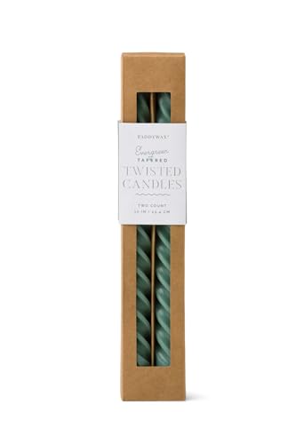 Paddywax Taper Candles Colourful Twisted Tapers Cypress + Fir Scented Dinner Candle Set, 24cm Tall, Evergreen, 2-Count