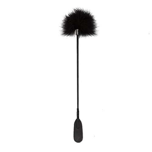 Feather Crop Flirting Toy Leather Paddle Teasing Tickler Whip Paddle Spanking Flirting Paddle Fetish Flogger Toys Cosplay Whip for Couples Lovers Black 54.5cm -  Lovetime, 54.5cm Tickler Paddle Black