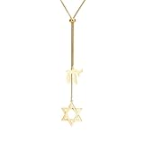 Dreamtimes Jewish Hebrew Chai Pendant Necklace Star of David Necklace for Men Women Y Chain Adjustable Long Necklaces Elegant Jewish Jewelry (Gold)
