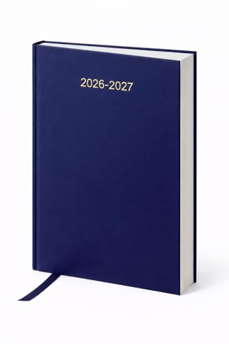 Academic Diary 2026–2027 A4 Day Per Page Student Diary – Navy Blue Hardcover Academic Planner 2026-27, August 2026–July 2027, Ribbon Marker, Study Planner for School, University & Teacher Planner