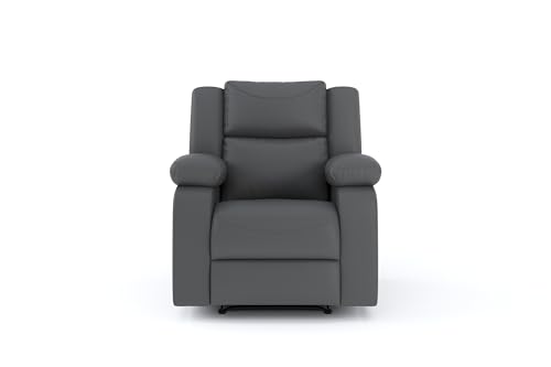 Image of Amazon Brand - Solimo AeroEase Velvet Fabric | Single Seater Sofa Recliner | Manual Recliner (Leatherette Grey)