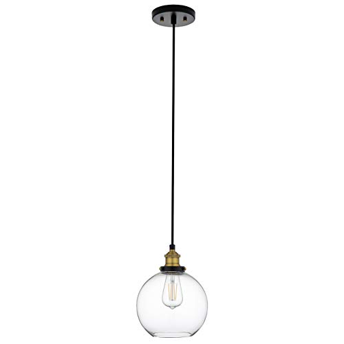 Linea Di Liara Primo Large Black And Gold Glass Globe Pendant Light Fixture Farmhouse Pendant Lighting For Kitchen Island Mid Century Modern Ceiling Light Clear Glass Shade, Bulb Included, Ul Listed #TOP6