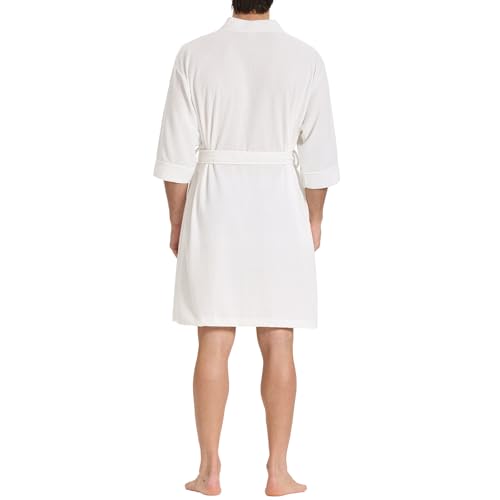 Image of SIORO Mens Waffle Knit Lightweight Robe, Short Bathrobe with Pockets & 3 /4 Sleeves, Kimono Loungewear for Summer & Spa