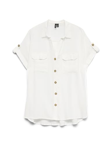 VERO MODA Damen VMBUMPY S/S Shirt WVN GA NOOS Kurzarmbluse, Weiß, M